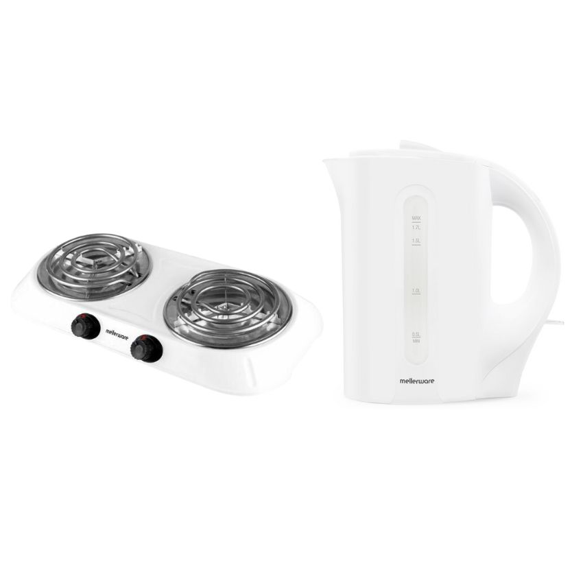 Mellerware – Double Spiral Hotplate & “Tugela” 1.7L Corded Kettle – White