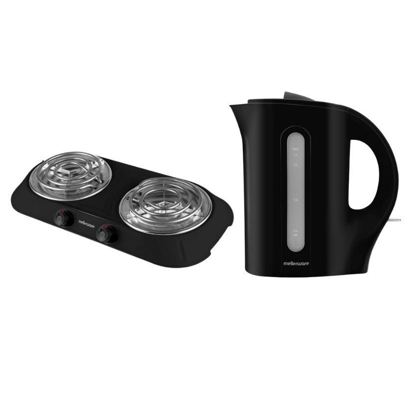 Mellerware – Double Spiral Hotplate & “Tugela” 1.7L Corded Kettle – Black