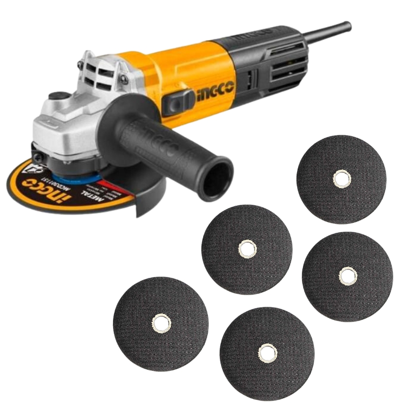 Ingco – Angle Grinder (750W) and Generic Cutting Discs x5