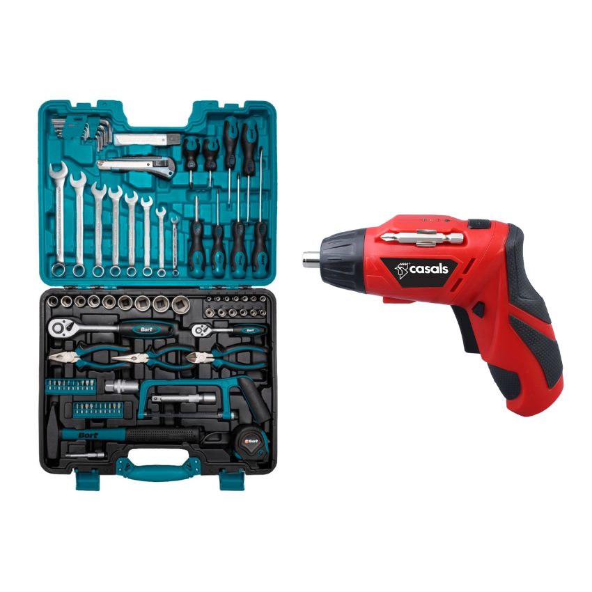 Bort – Mechanics DIY Hand Tool Set 90 Pce & 12 Pce Cordless Screwdriver