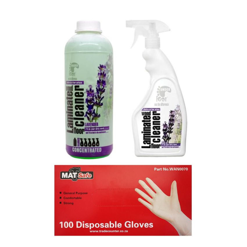 Under Foot – Laminate Wood Floor Cleaner – Lavender 750ml+1L Combo & Gloves