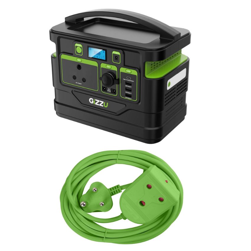 Gizzu – 296Wh Portable Power Station & 5m Heavy Duty Extension Lead – Green