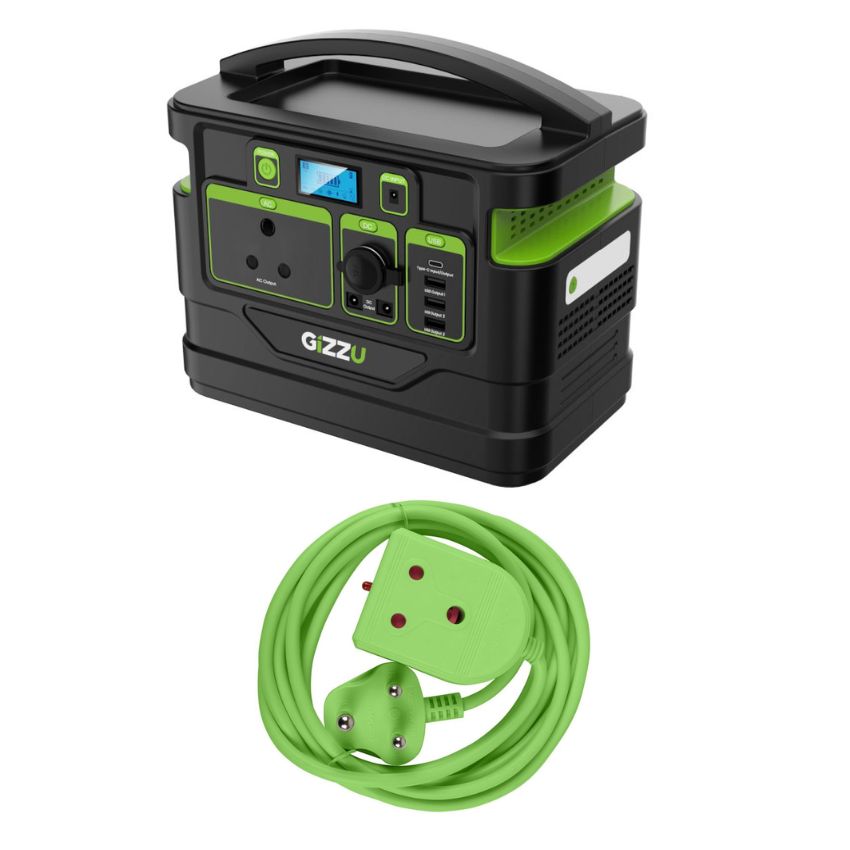 Gizzu – 296Wh Portable Power Station & 3m Heavy Duty Extension Lead – Green