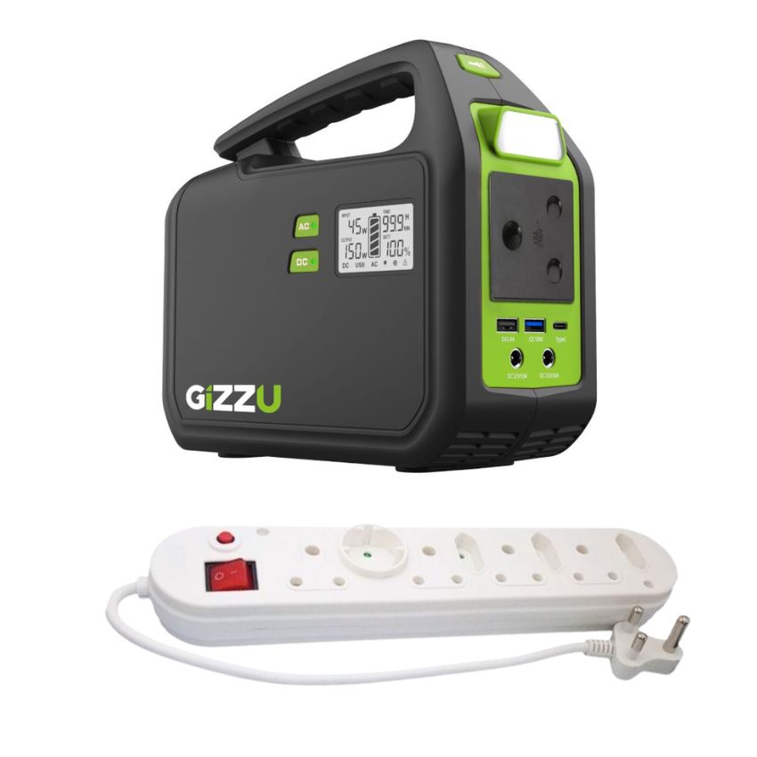 Gizzu – 155Wh Portable Power Station & 8 Way Multiplug with Switch and Cord
