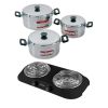 Oli – Polished Aluminium Pot Set – 6 Piece with Hotplate Spiral Plate-Black Oli – Polished Aluminium Pot Set – 6 Piece with Hotplate Spiral Plate-Black