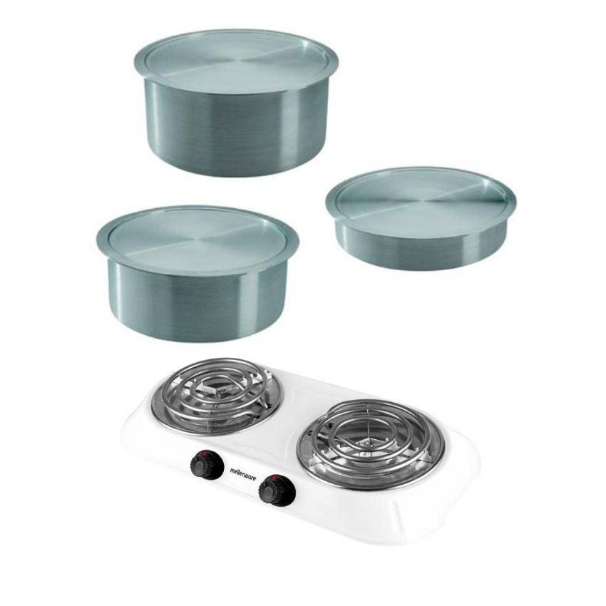 Oli – Heavy Duty Aluminium Lagan Pot Set – 6 Piece with Hotplate – White