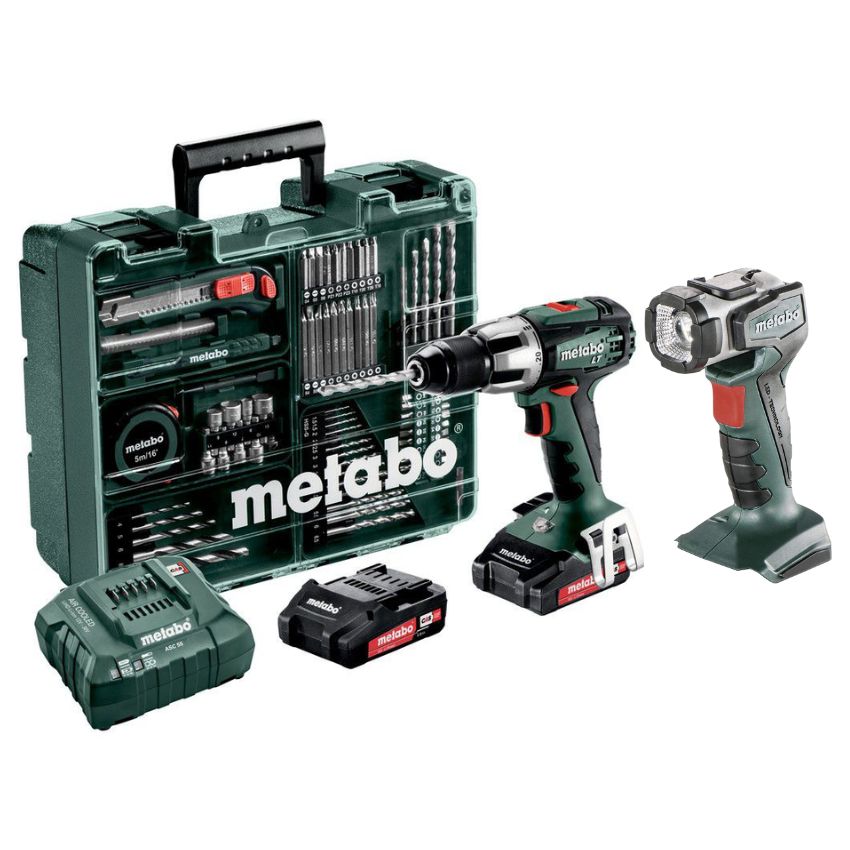 Metabo – Cordless Hammer Drill Set with Cordless LED Portable Lamp – 18V