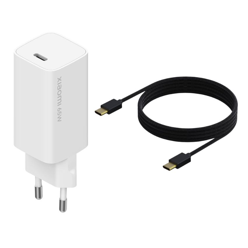 Xiaomi – Type-C Fast Charger (White) & Braided Type-C Charge Cable (Black)
