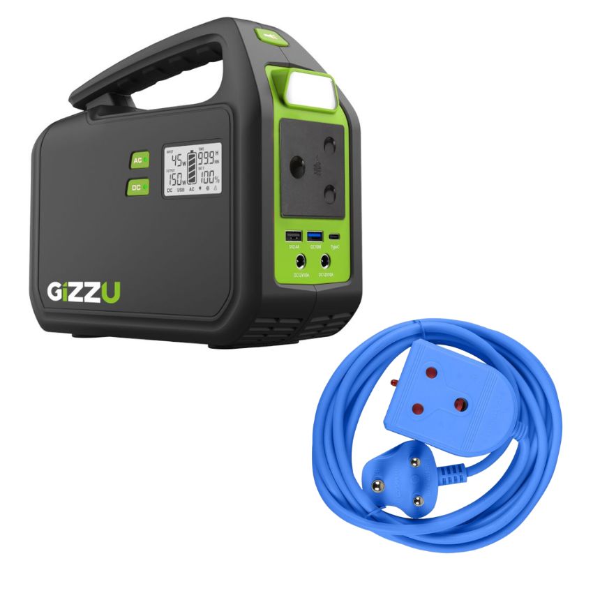 Gizzu – 155Wh Portable Power Station & 3m Heavy Duty Extension Lead (Blue)