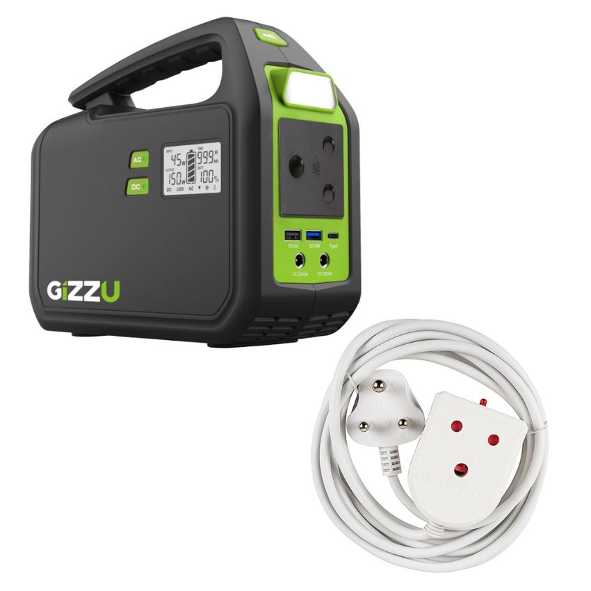 Gizzu – 242Wh Portable Power Station & 3m Heavy Duty Extension Lead (White)