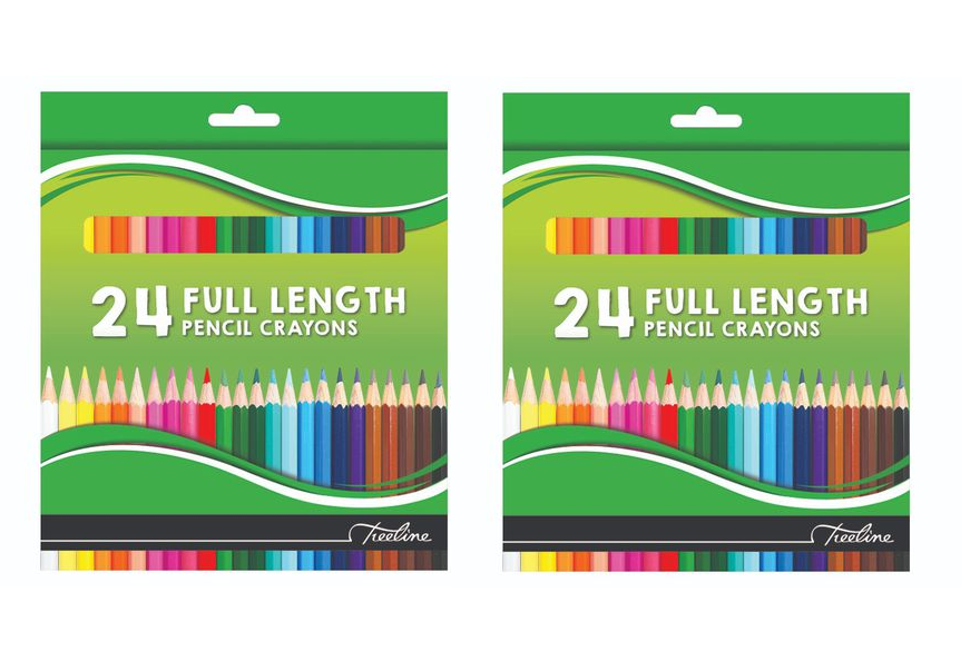 Treeline Pencil Crayons 24 Colours Full Length – Pack of 2