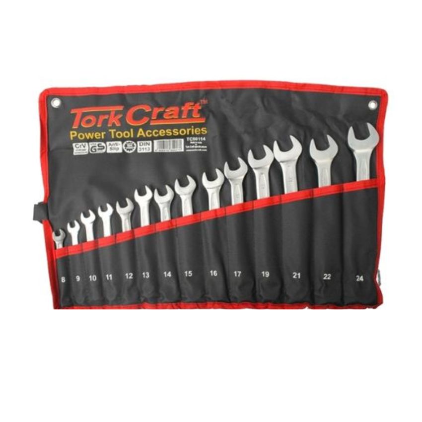 Tork Craft – Combination Spanner Set with Tool Pouch / Organiser – 14 Piece