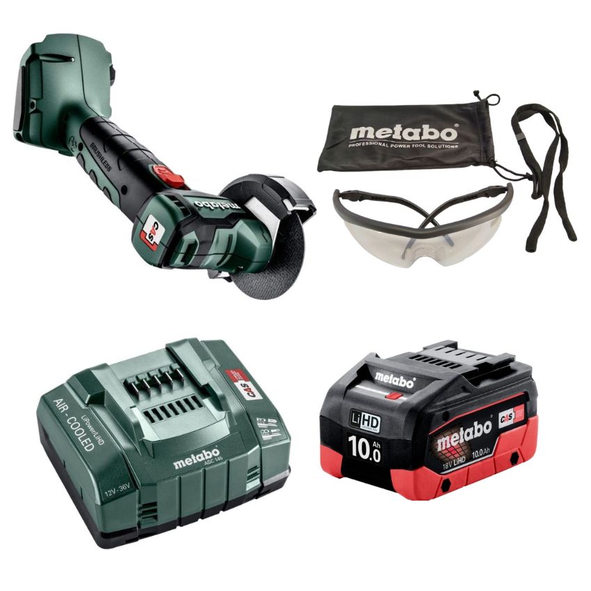 Metabo-Cordless Angle Grinder,10.0Ah Battery,Charger, Safety Specs & 5 Disc