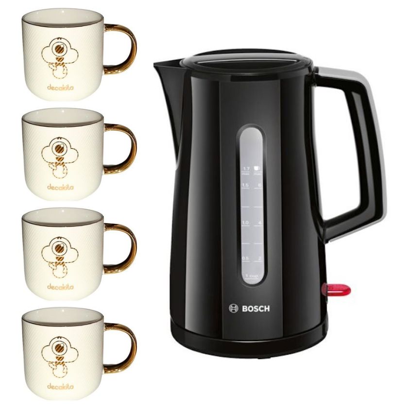 Bosch – Compact Cordless Kettle & Ceramic Mugs 330ml – Pack of 4