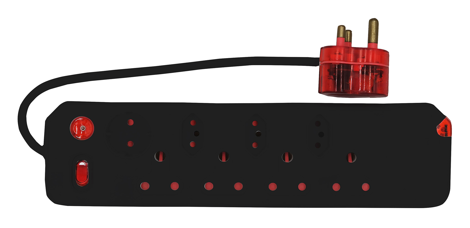 Electricmate 8 Way Single Switch High Level Surge Multiplug Black