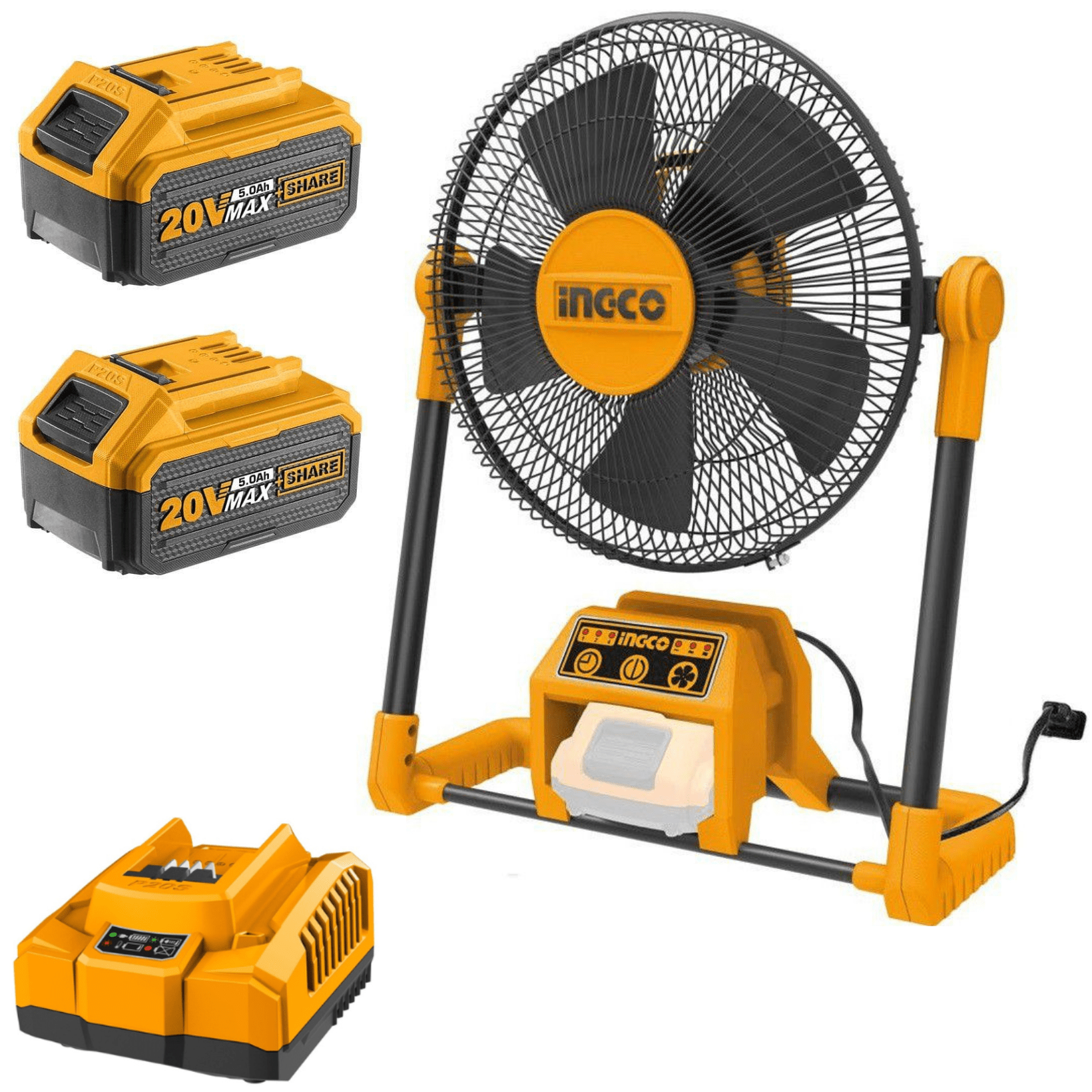 Ingco Cordless Fan 30.5cm Diameter 20V Kit(Charger + 2x Battery 5AH Incl.)