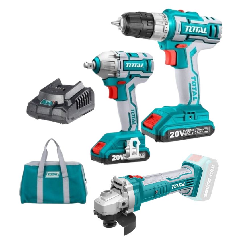 Total Tools – Lithium-ion Cordless Combo Kit-20V & Industrial Angle Grinder