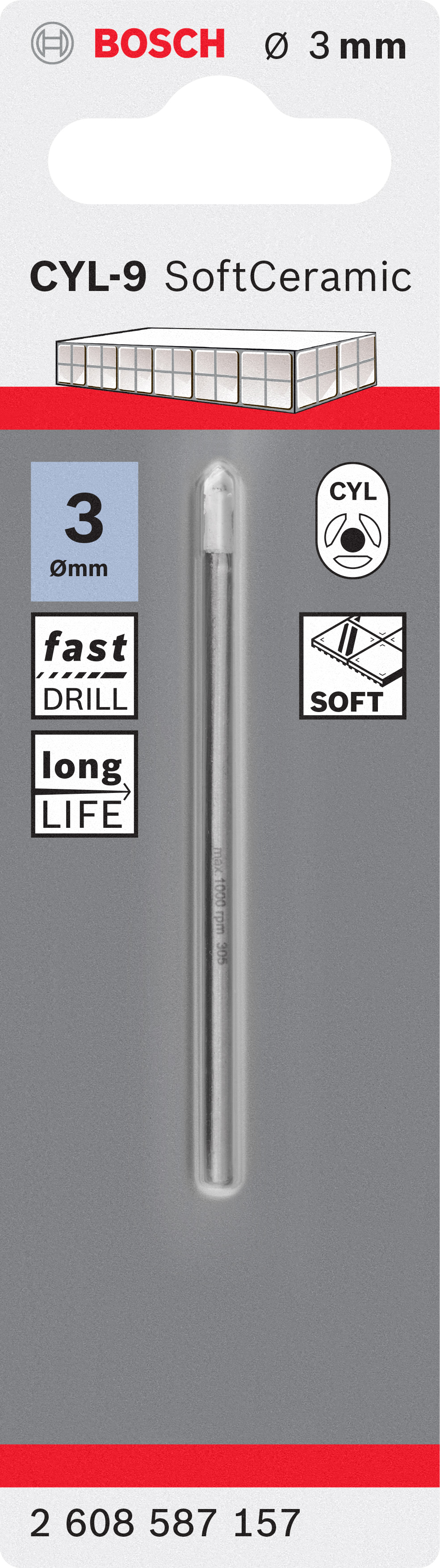 CYL-9 Tile drill bit Ceramic 3 x 70 mm