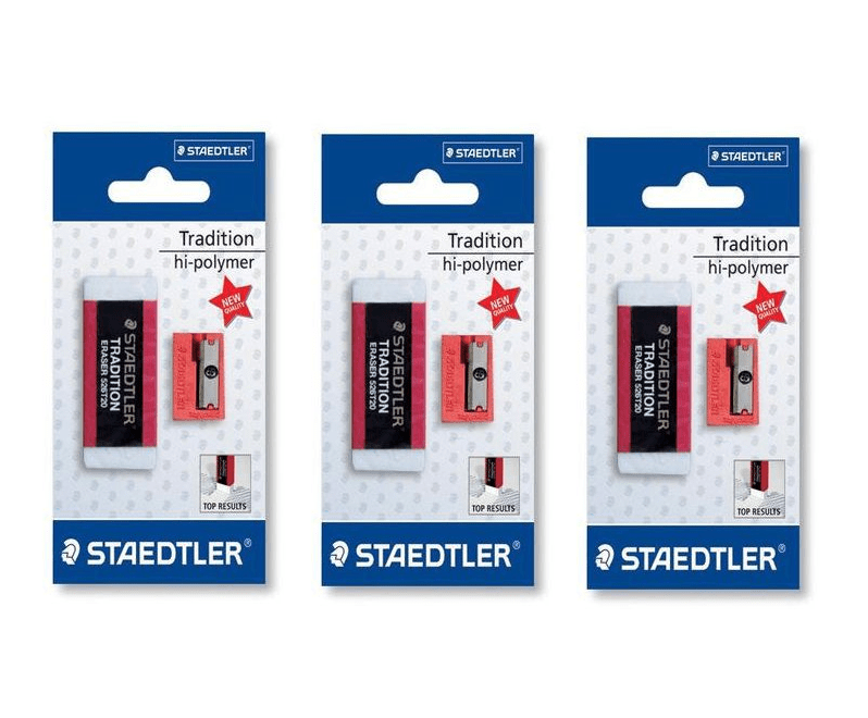 Staedtler Tradition Eraser and Single-Hole Plastic Sharpener – Pack of 3