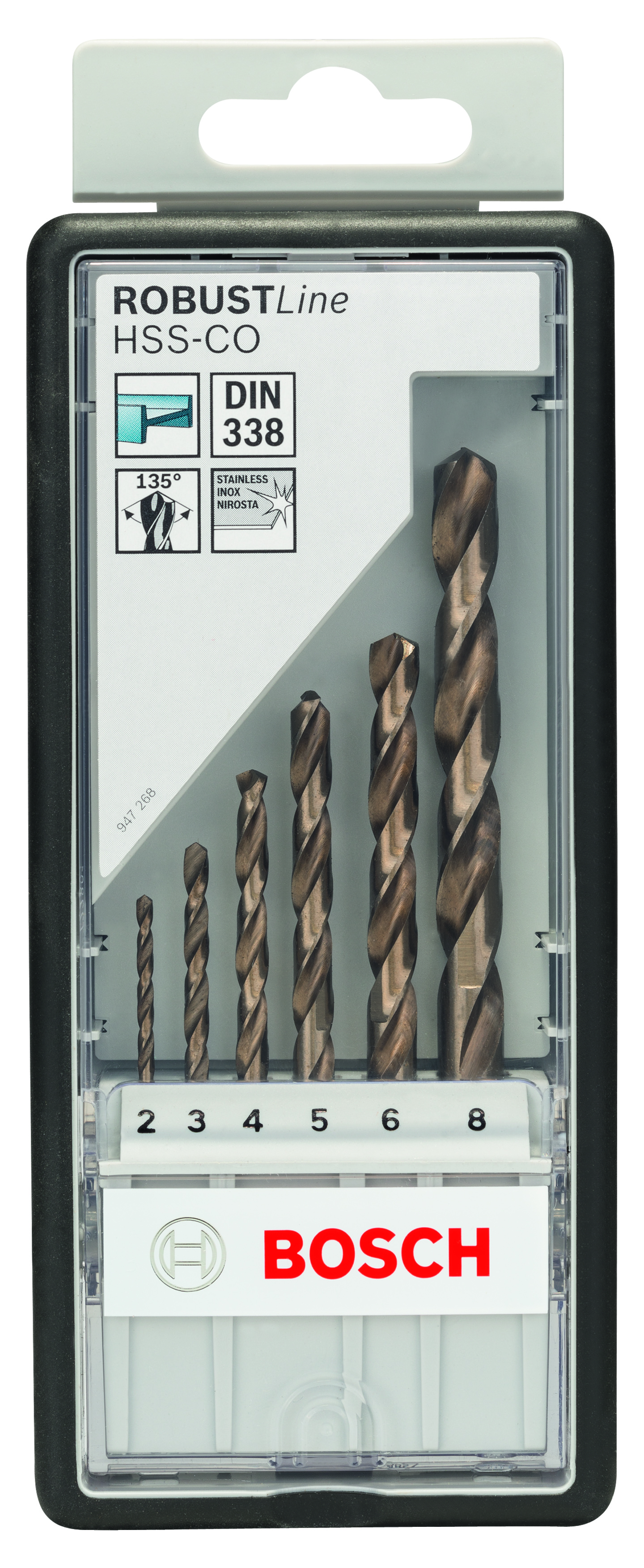 Robust line set HSS-Co, DIN 338, 2-8 mm, 6 Piece