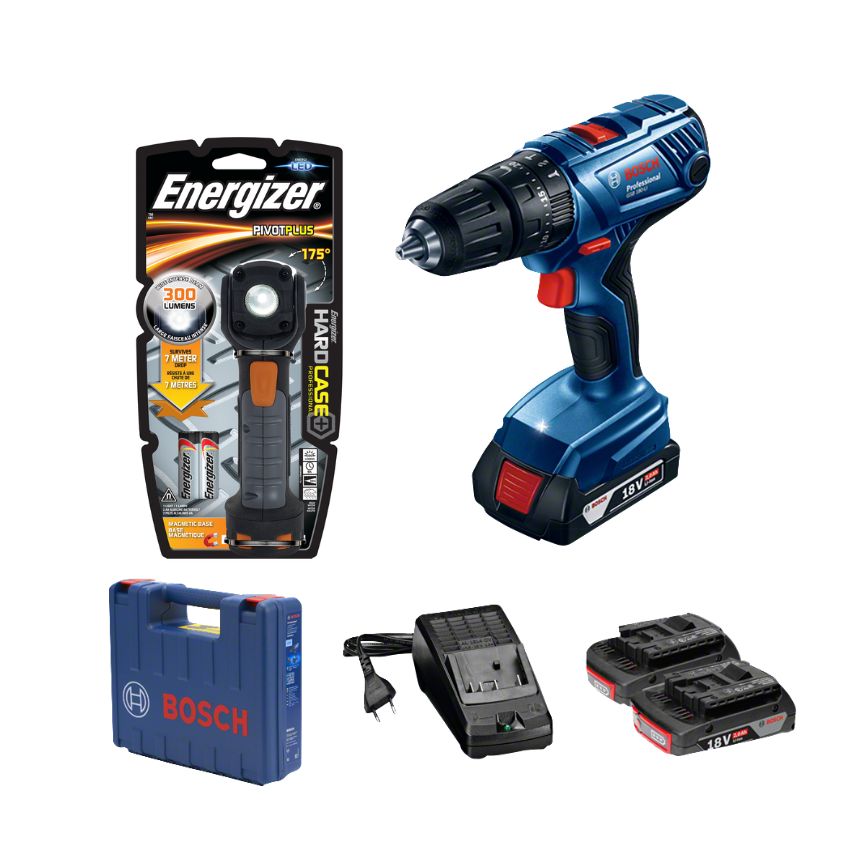 Bosch – GSB 180-LI Cordless 18V Impact Drill & Energizer Light