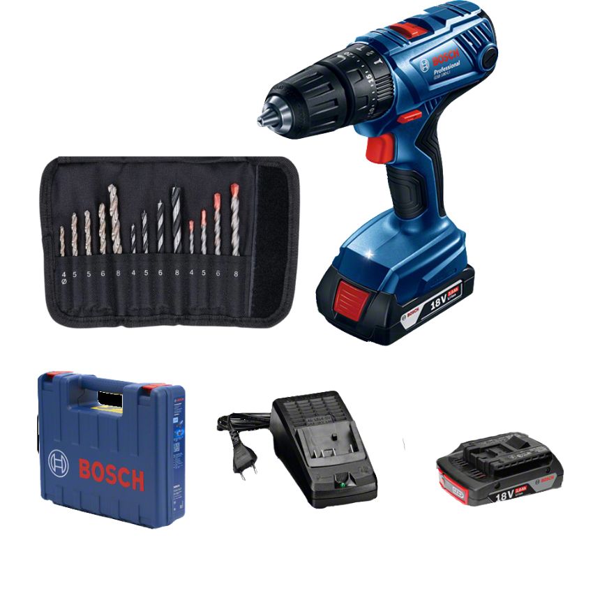 Bosch – GSB 180-LI Cordless 18V Impact Drill & 13 Pce Drill Bit Assortment
