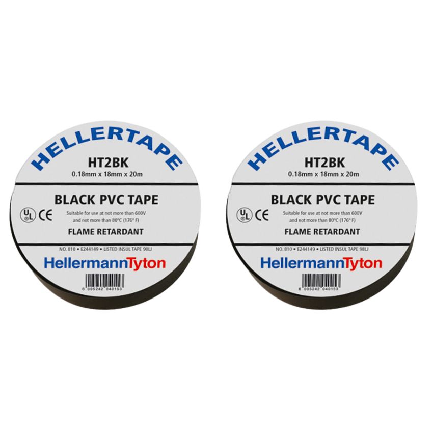 Hellertape – Black PVC Tape (0.8mm x 18mm x 20m) – Pack of 2