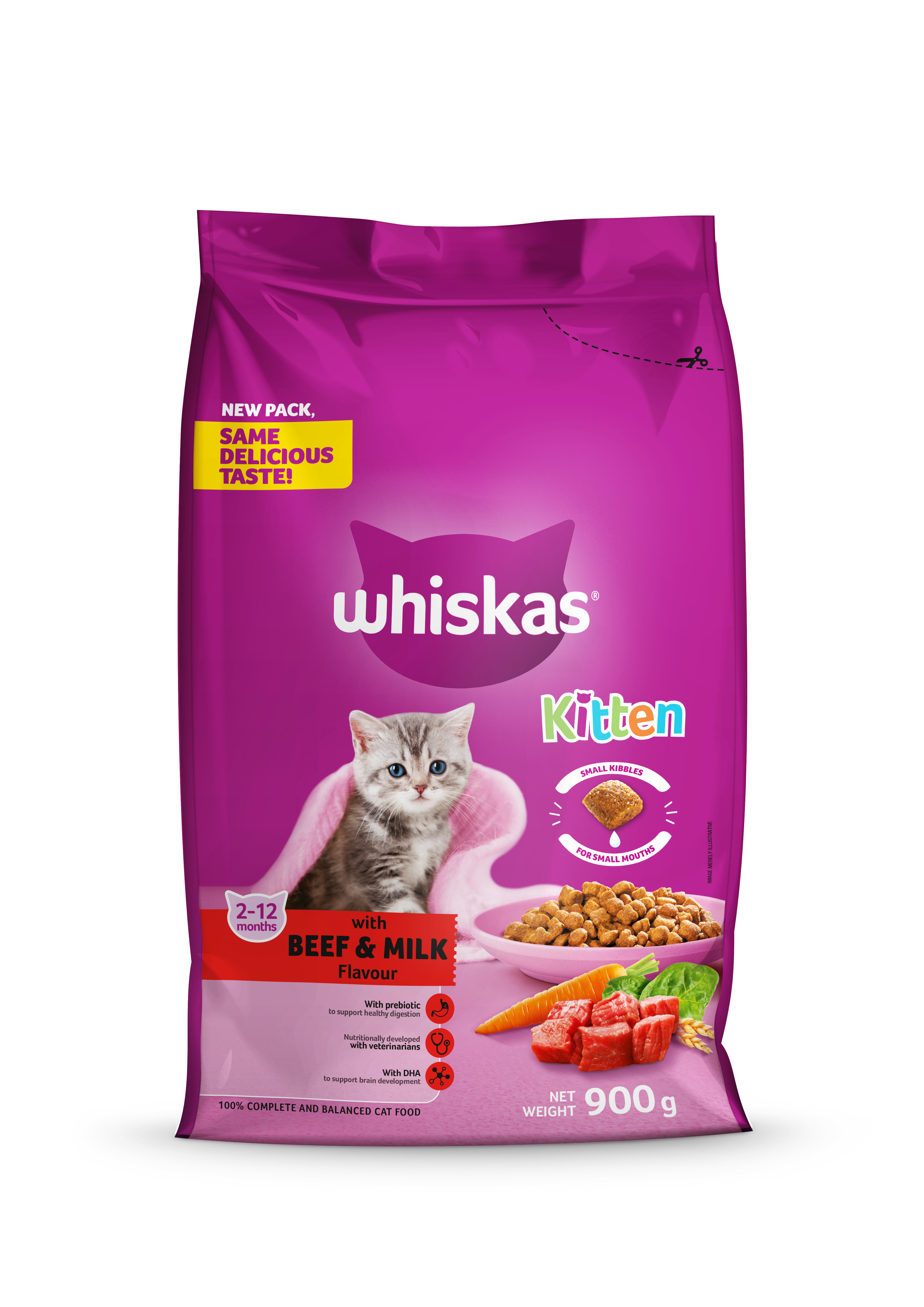Whiskas Dry Kitten Food Beef 900g