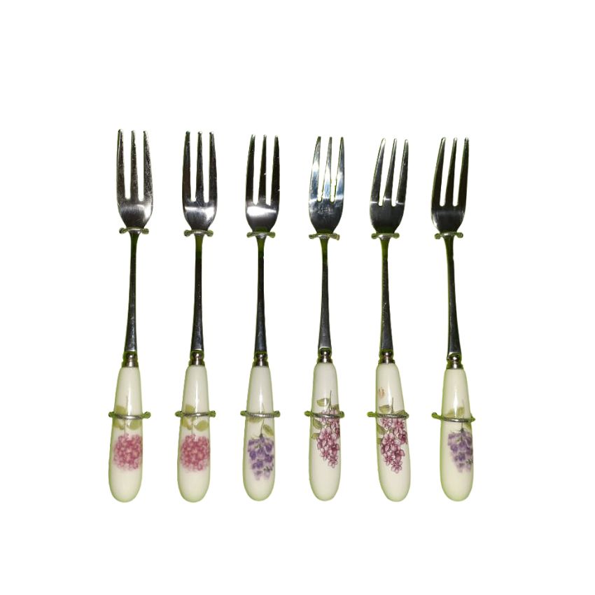Yasite – Set of 6 Porcelain Pastry Forks – Floral Design with Floral Box