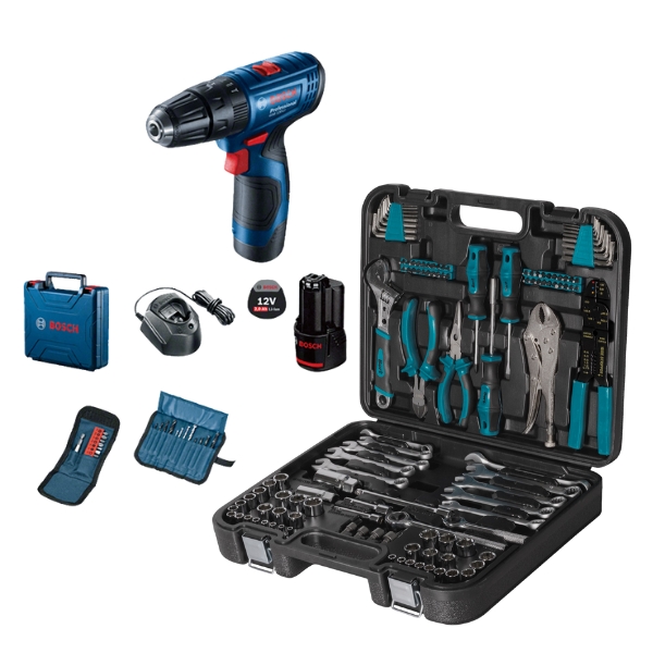 Bosch – Cordless 12v Drill – GSB 120-LI with Bort Tool Set – 121 Pieces