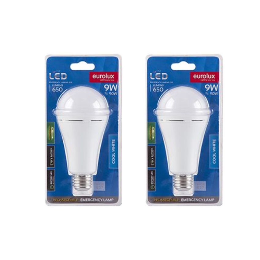 Eurolux – Rechargeable E27 LED 9W Blister Globe – Pack of 2