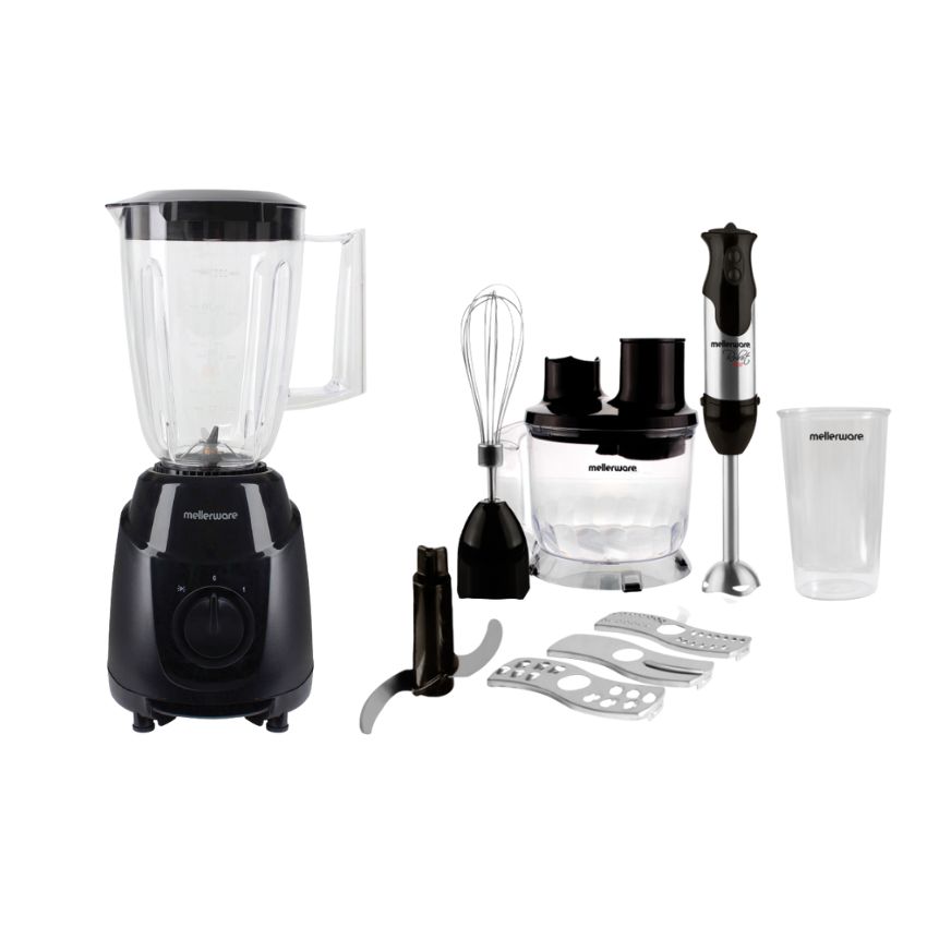 Mellerware – Plastic Jug Blender 1L 300W with Stick Blender 800W – Black