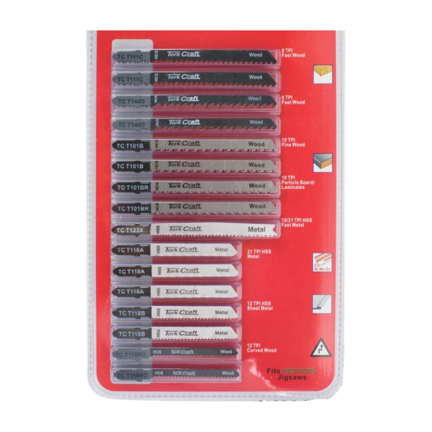 Tork Craft – 16 Piece Universal Fit Jigsaw Blade Set – Assorted