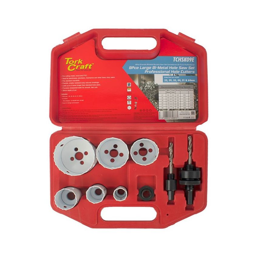 Tork Craft – 9 Piece Large Bi-Metal Hole Saw Set Professional Hole Cutters