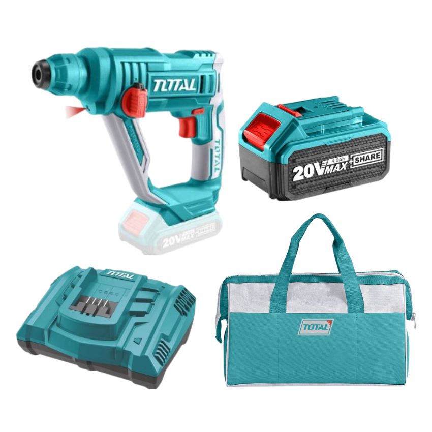 Total Tools – Lithium-Ion Rotary Hammer, 4.0Ah Battery, Charger & Tool Bag