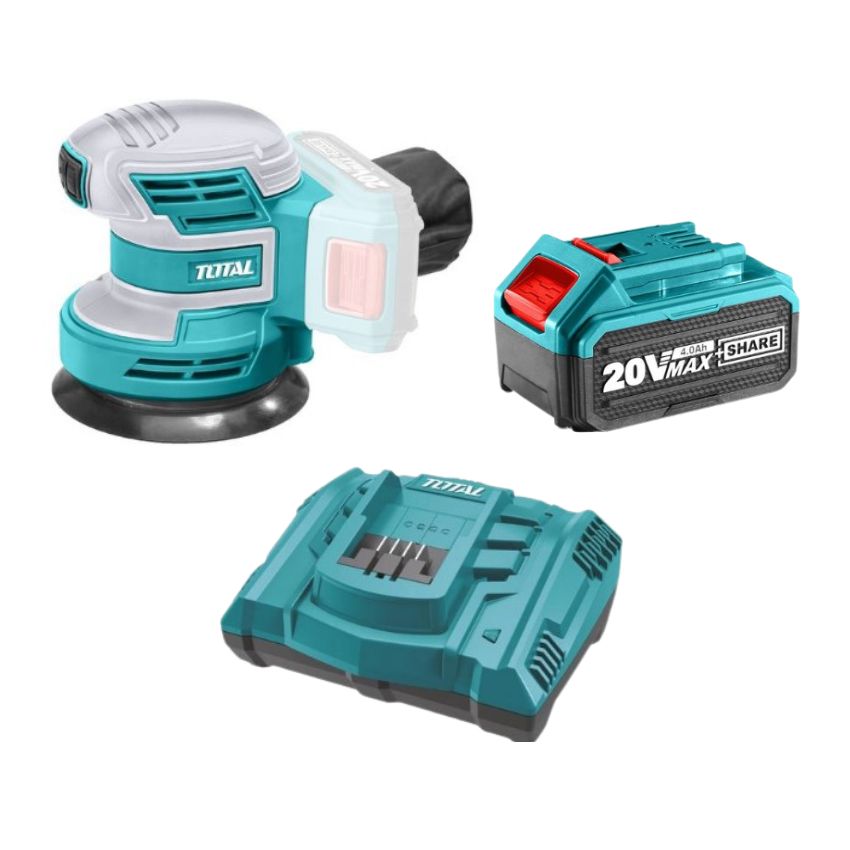 Total Tools – 20V Lithium-Ion Random Orbital Sander, 4.0Ah Battery, Charger