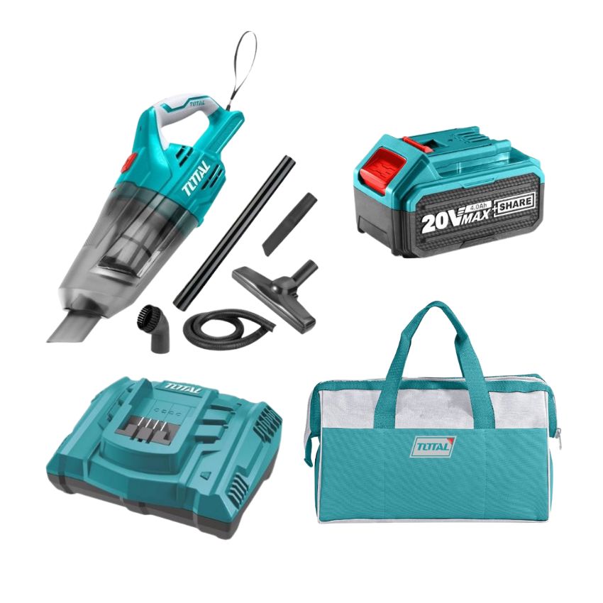 Total Tools – Lithium-Ion Vacuum – 20V, 4.0Ah Battery, Charger and Tool Bag