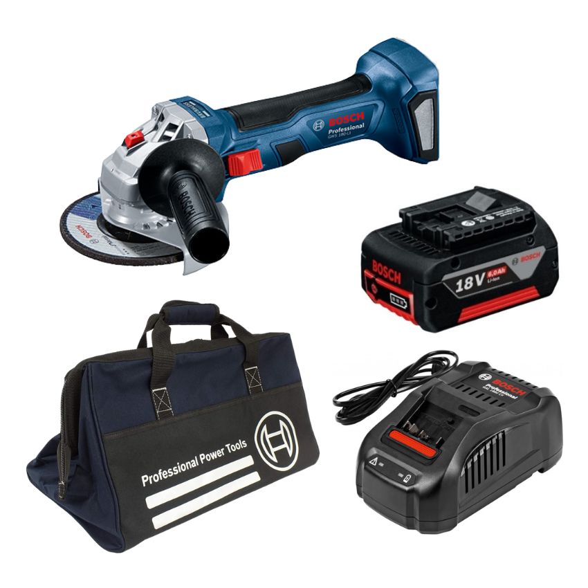 Bosch – Cordless Angle Grinder 700W, 6.0Ah Battery, Charger and Tool Bag