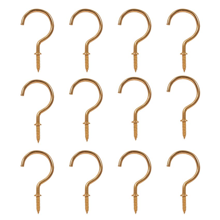Total Tools – Screw Hooks / Cup Hooks Brass Plated – 38mm (12 Piece)