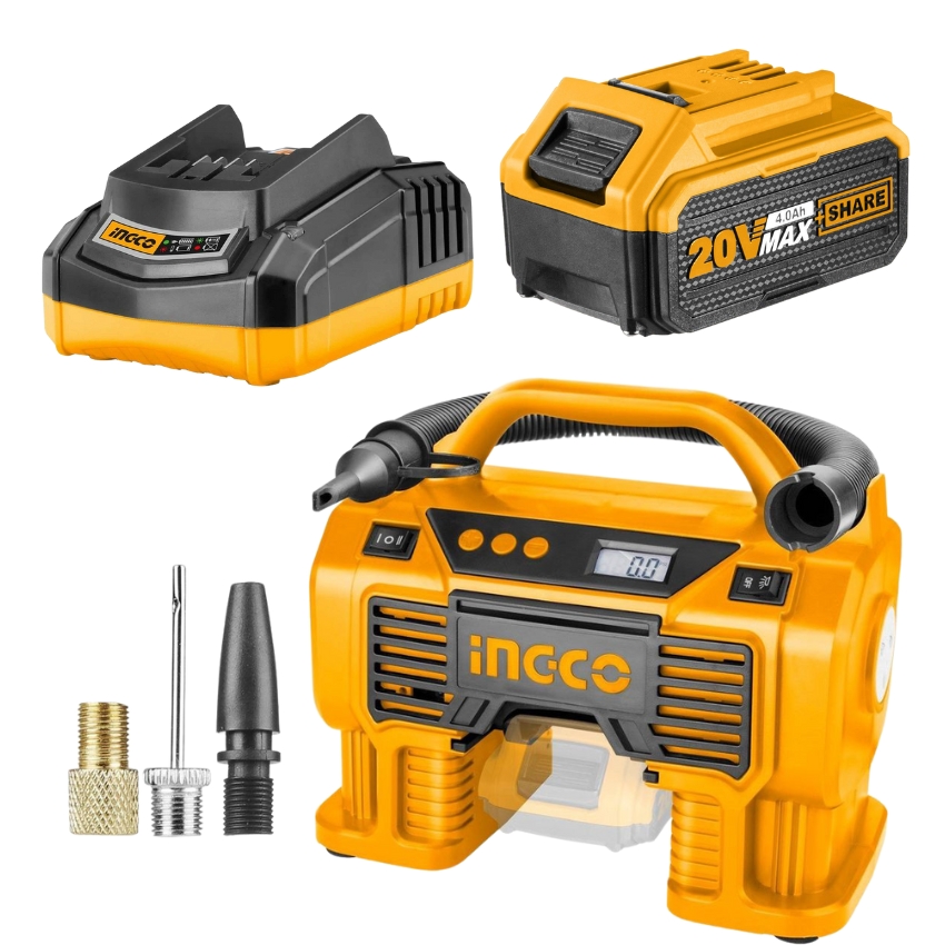 INGCO – Auto Air Compressor with Charger & Battery Pack – (4.0AH)