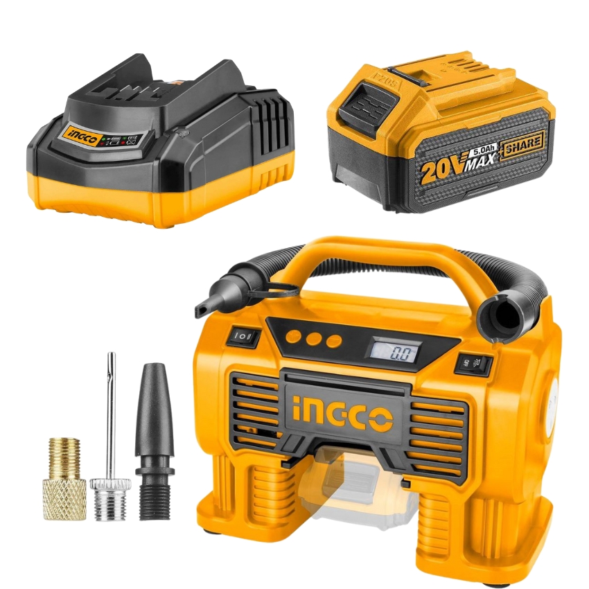 INGCO – Auto Air Compressor with Charger & Battery Pack – (5.0AH)