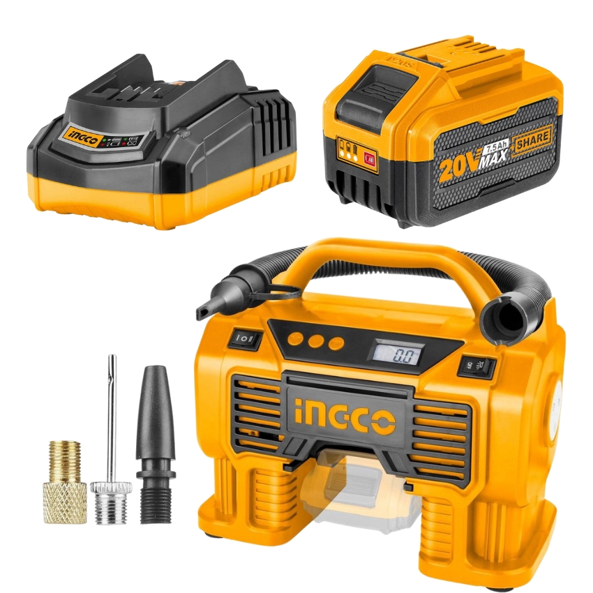 INGCO – Auto Air Compressor with Charger & Battery Pack – (7.5AH)
