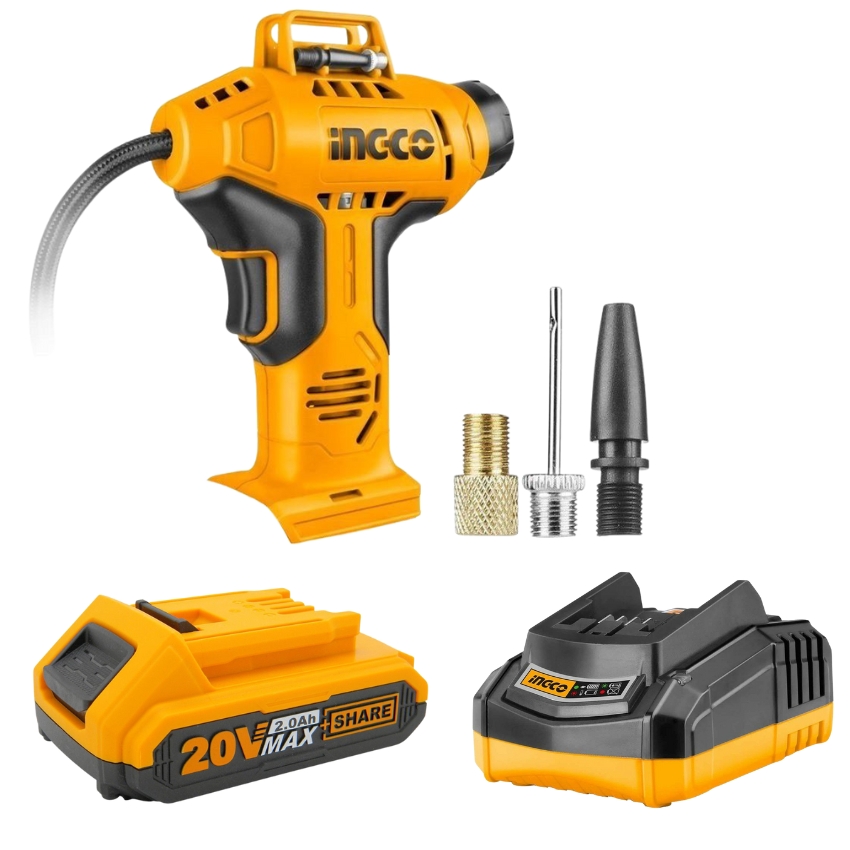INGCO – Auto Air Compressor 20V with Charger & Battery Pack – (2.0AH)