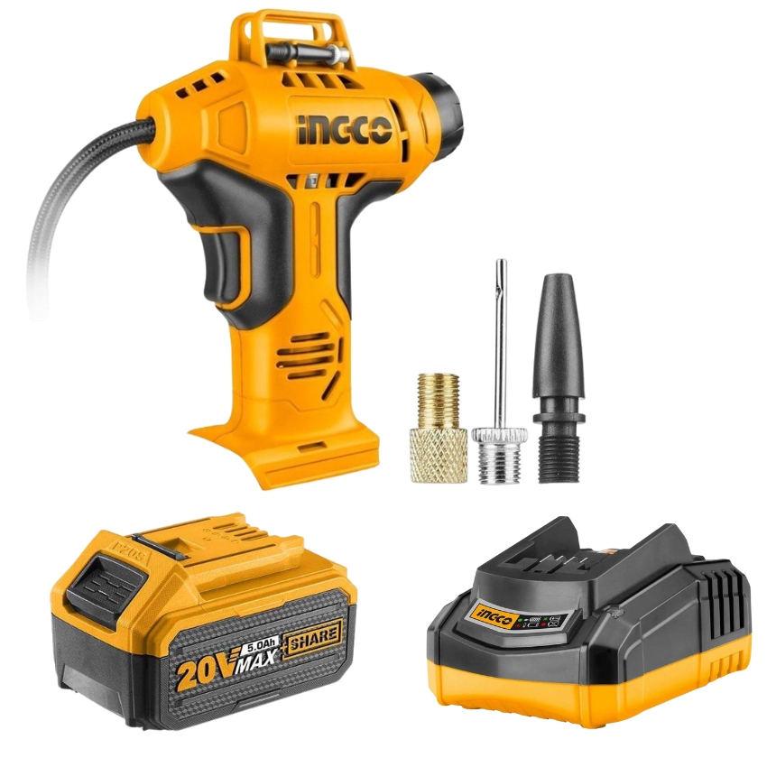 INGCO – Auto Air Compressor 20V with Charger & Battery Pack – (5.0AH)