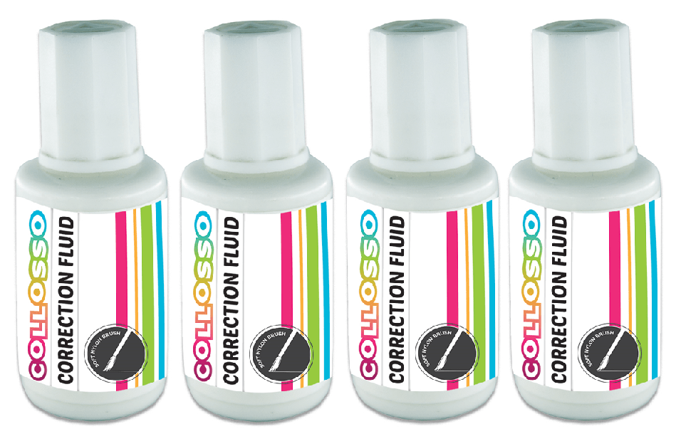 Collosso Correction Fluid with Brush 20ml – Pack of 4