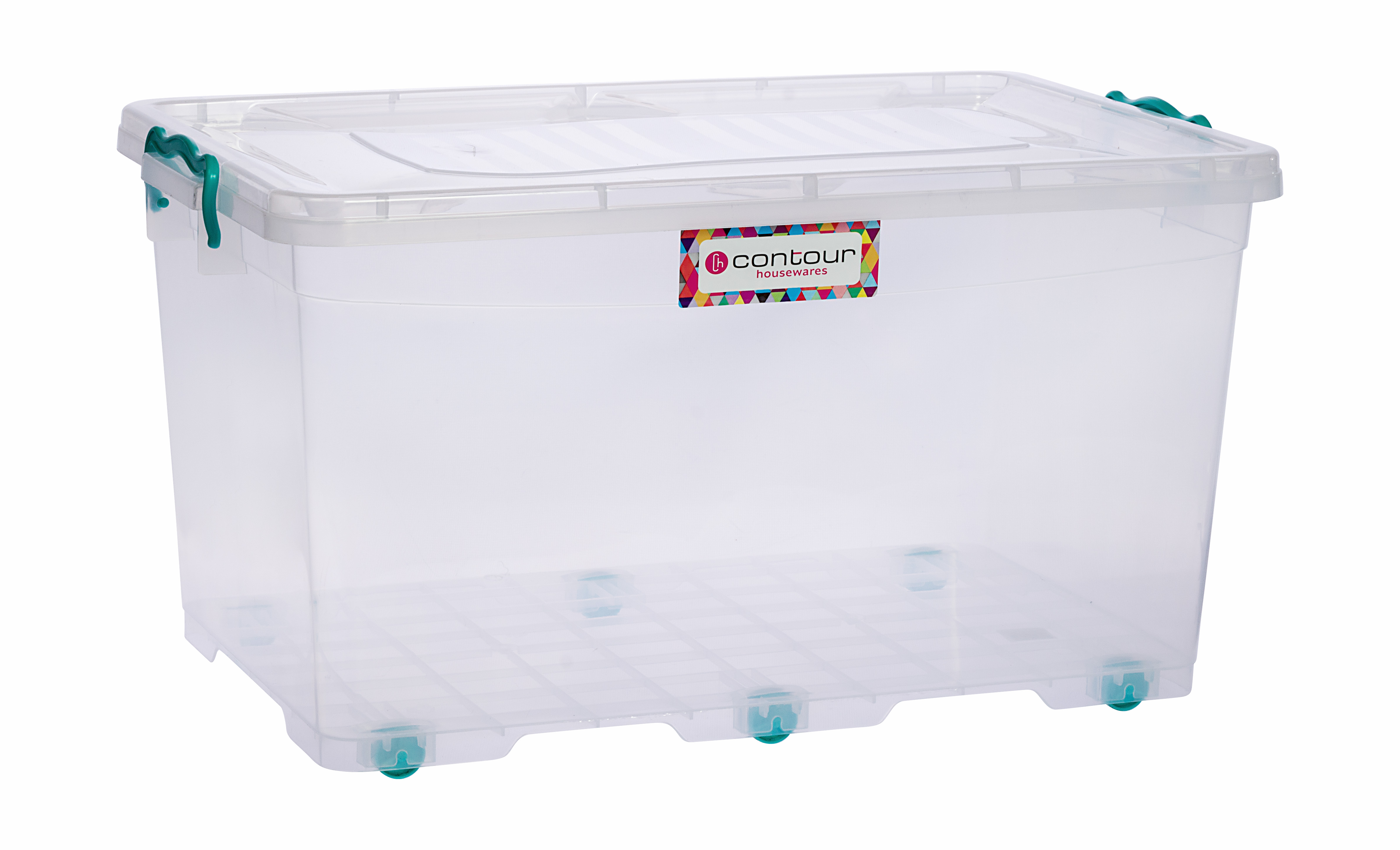 Contour Housewares – Clear Clip and Lock Storage Box with Wheels – 50L
