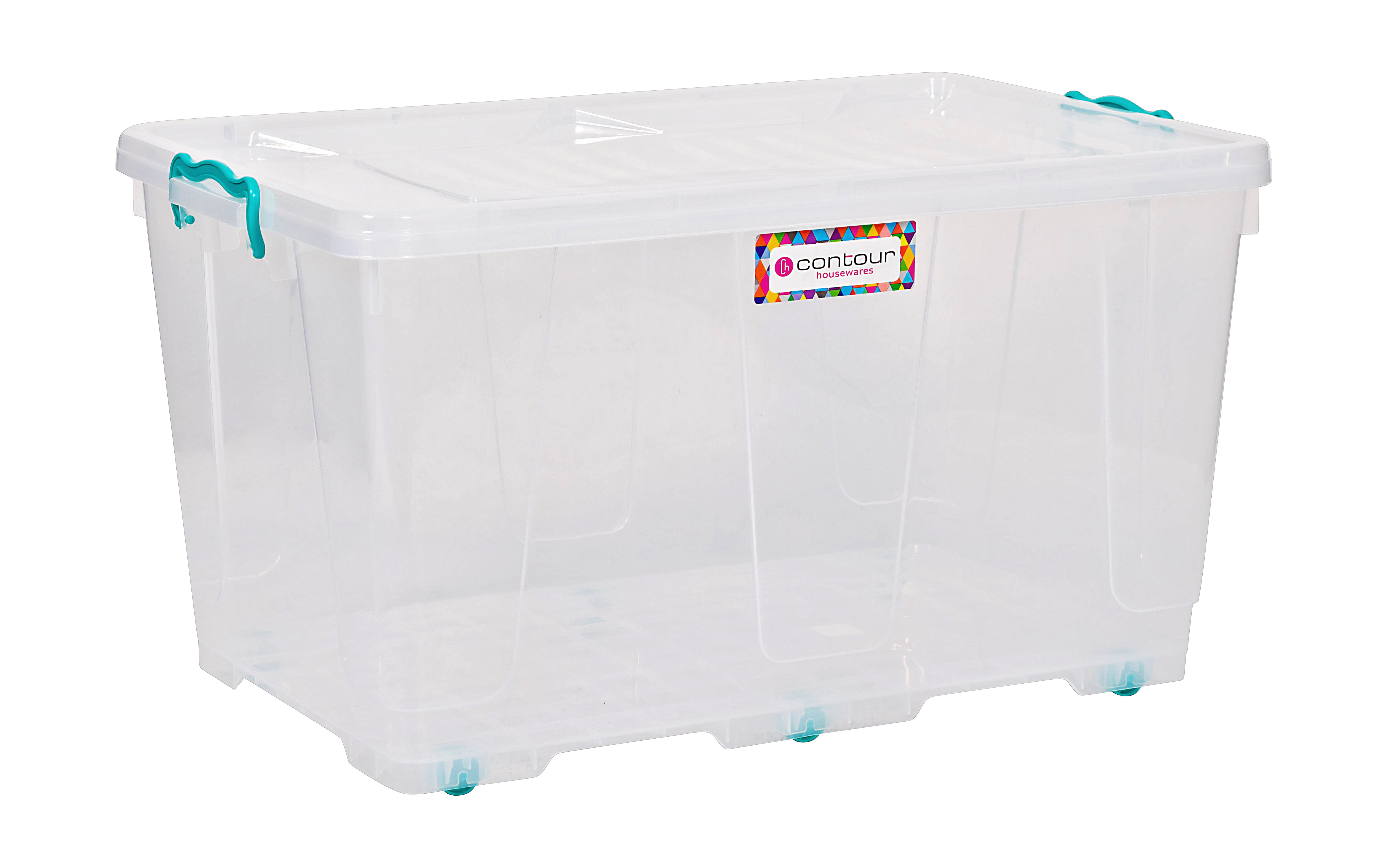 Contour Housewares – Clear Clip and Lock Storage Box with Wheels – 80L