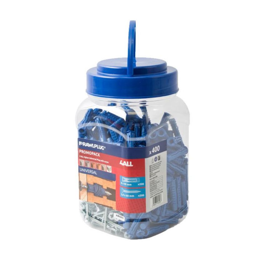 Rawlplug – 4 ALL Nylon Universal Plug with Screw – 400 Piece Per Jar