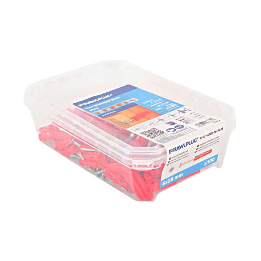 Rawlplug – Uno Multipurpose Plug 6x28mm – 100 Piece Per Tub