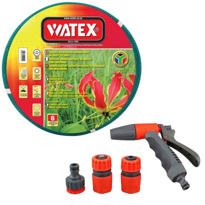 Qualitools – Garden Hose Pipe with 5 Piece Adjustable Spray Gun Set